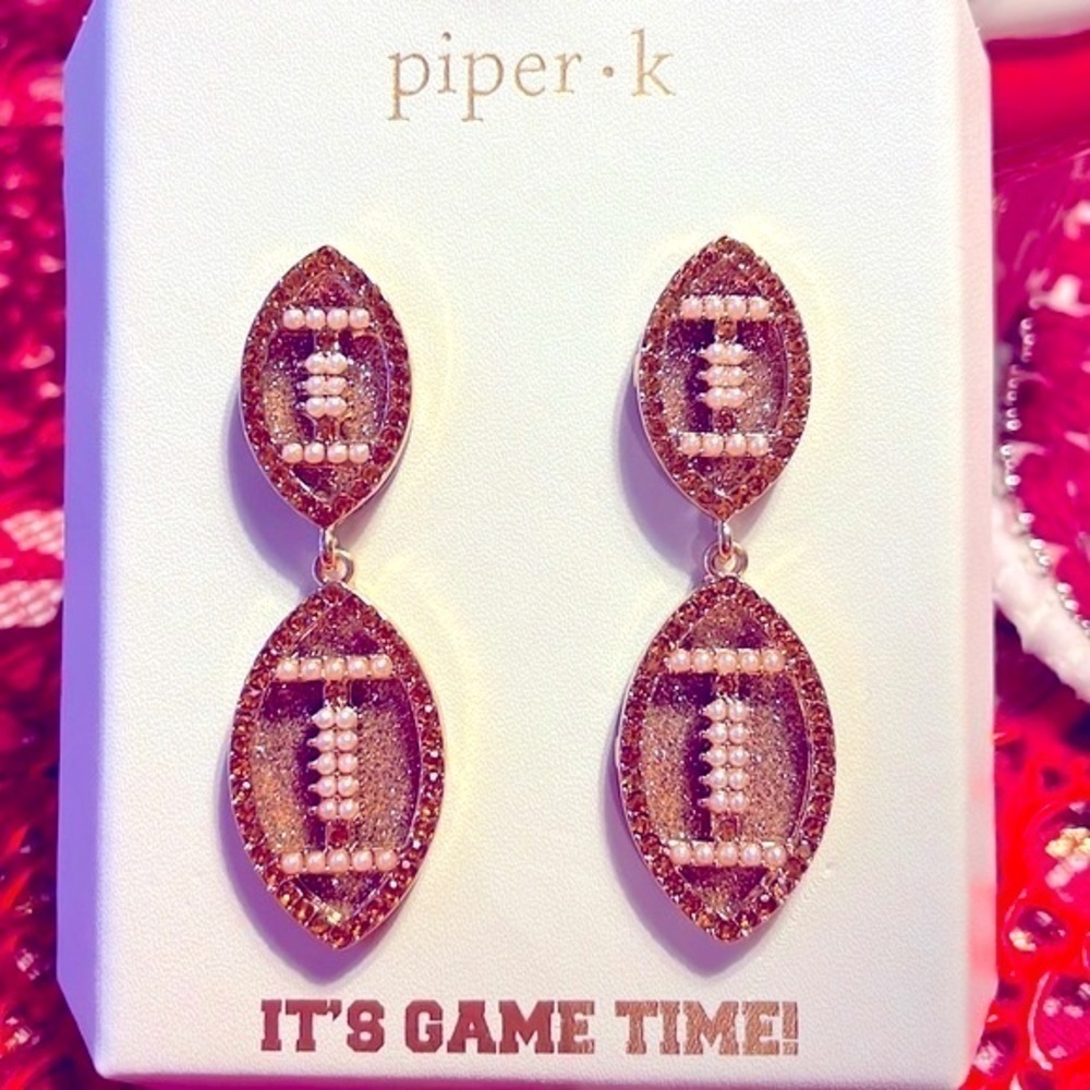 Brand New Piper K "It's Game Time!" Football Sparkly Drop Earrings